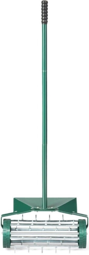 Plenlufterrulle plenrulle med håndtak & 3 cm spiker & sprutbeskyttelse 46 x 23 x 127 cm mørkegrønn og sølv