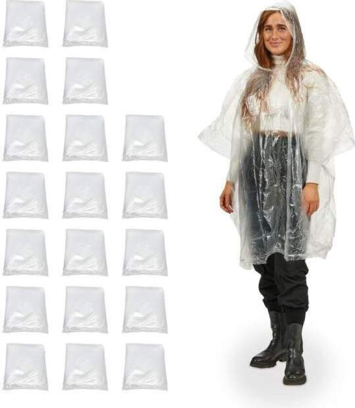 Engangs regnponcho, sett med 20 stk
