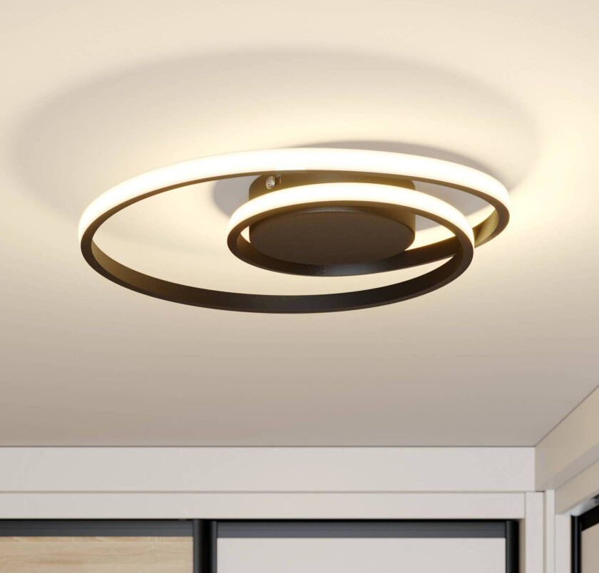 Lindby LED-taklampe Kyron, svart, aluminium, dimbar, Ø45cm