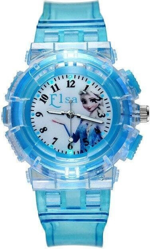 Frozen blått analogt armbåndsur med belysning klokke frost