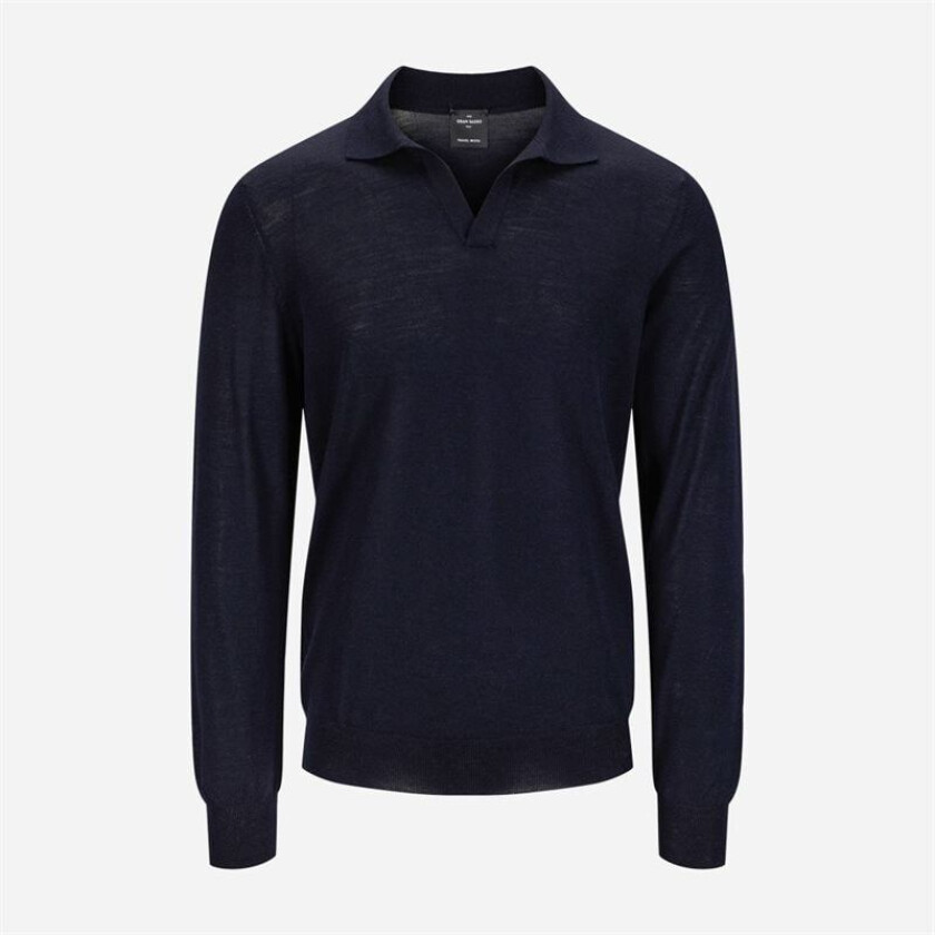 Skipper Collar Travel Wool Sweater - Navy Blå 50