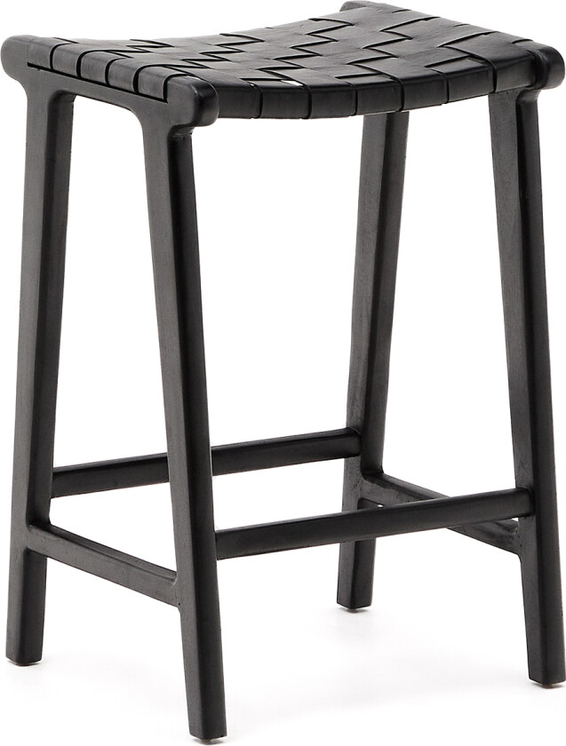 KAVE HOME Calixta krakk i skinn og heltre mahogni med svart finish, 67 cm høyde