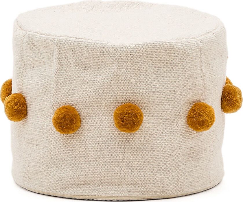 KAVE HOME Manua beige, bomullspuff med sennepsfargede dusker, Ã 40 cm