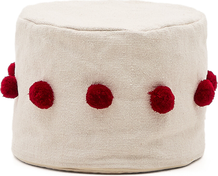 KAVE HOME Manua beige, bomullspuff med røde dusker, Ã 40 cm