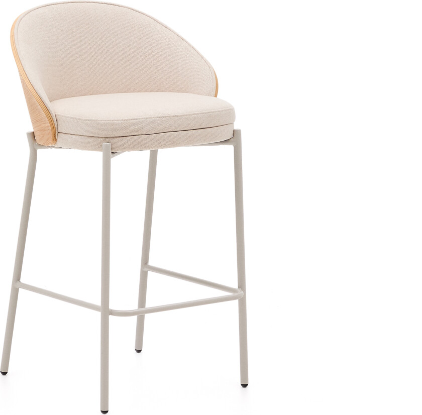 KAVE HOME Eamy krakk i beige chenille, i naturlig finish ask finér og beige metall og en høyde