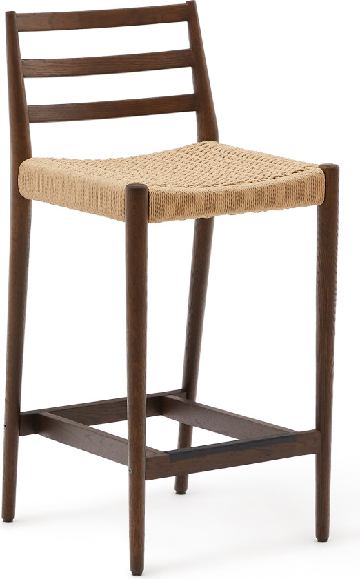 KAVE HOME Analy krakk med ryggstøtte i massiv eik i valnøttfinish og snorsete, 70 cm