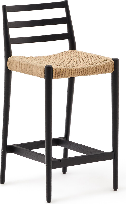 KAVE HOME Analy krakk med ryggstøtte i massiv eik i sort utførelse og snorsete, 70 cm