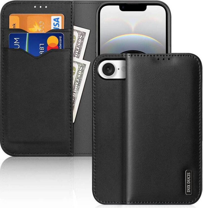lærdeksel til iPhone 16e med RFID-beskyttede kortplasser - Svart