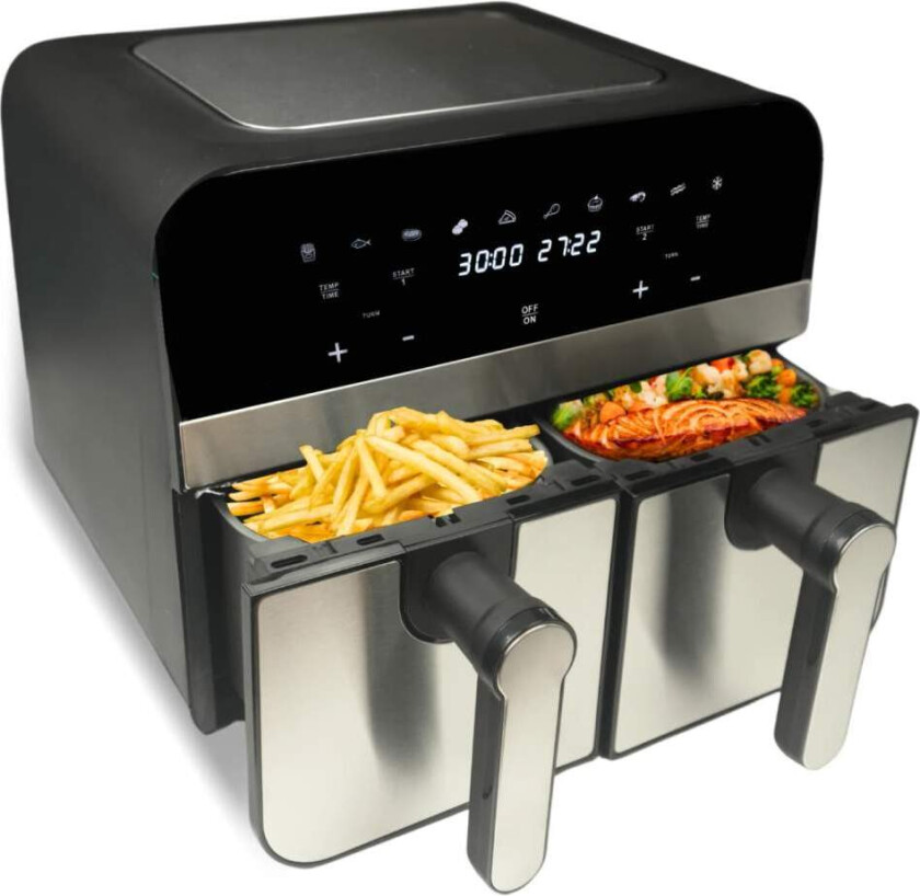 Comfy Nest CN-AFD45NS: 2400W Double Basket Digital S/S Airfryer - 9L