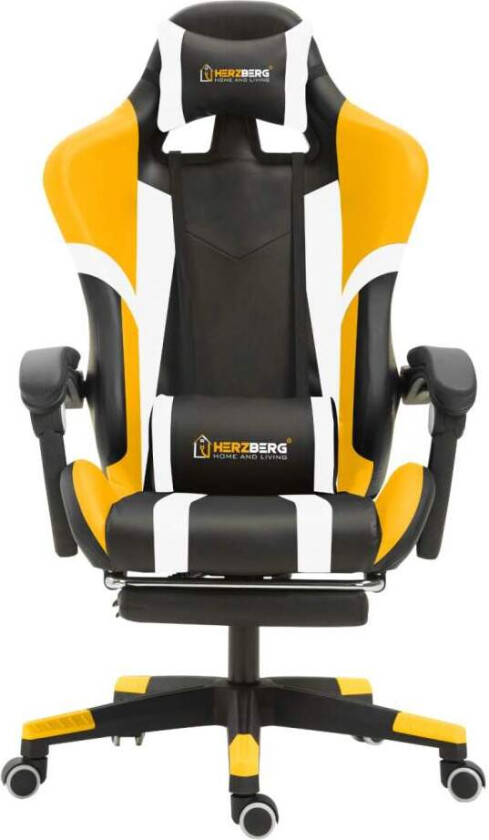 Herzberg HG-8083: Trefarget spill- og kontorstol med lineær aksentgul