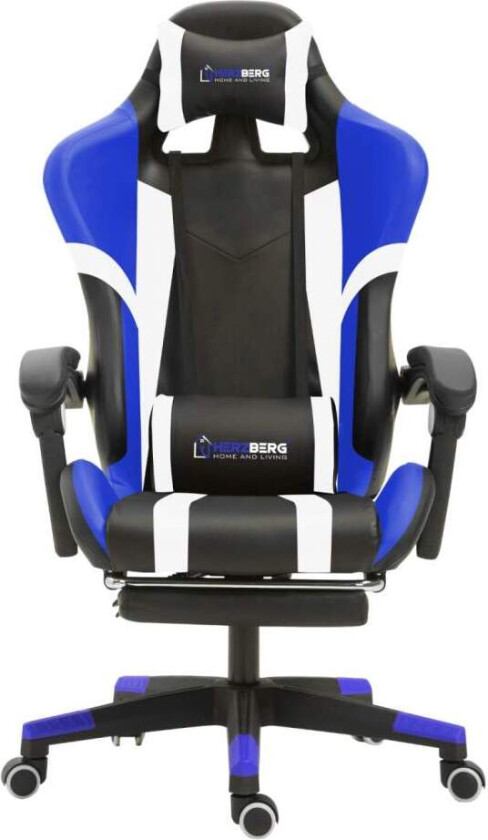 Herzberg HG-8083: Trefarget spill- og kontorstol med lineær aksentblått