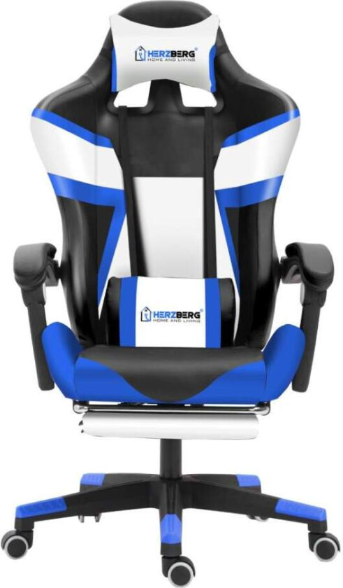 Herzberg HG-8082: Trefarget spill- og kontorstol med T-form aksentblått