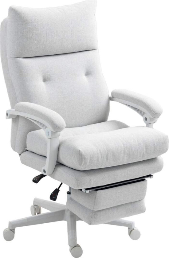 Kontorstol Ergonomisk skrivebordsstol med korsryggstøtte, høy rygg, fotstøtte, høydejusterbar svingstol med linlook, polstret da