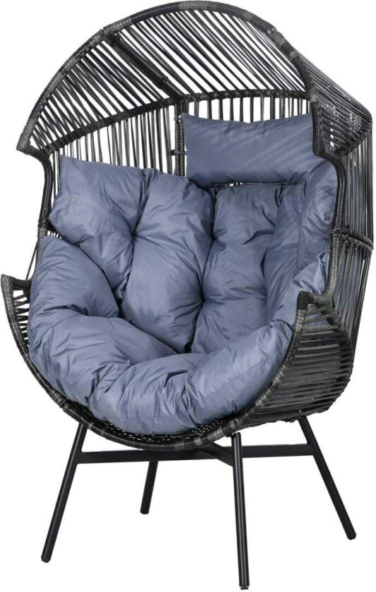 Rottingstol, kurvstol i rotting med tykk sittepute, hagestol i eggform, bæreevne 120 kg, for uteplass, hage, grå Aosom