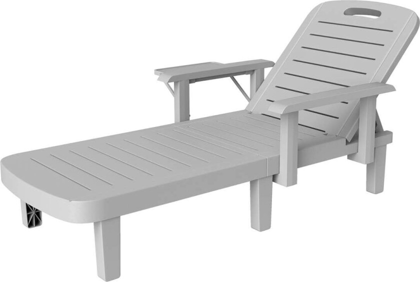 Solseng hageseng med sidebord fluktstol i trelook med 5-veis justerbar rygg, værbestandig campingseng, hagestol opptil 120 kg be