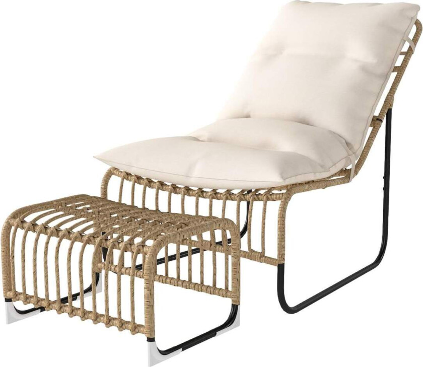 Rottingstol med fotskammel UV-bestandig hagestol med putestropper utendørs rottingstol hagestol for hage, balkong, terrasse natu