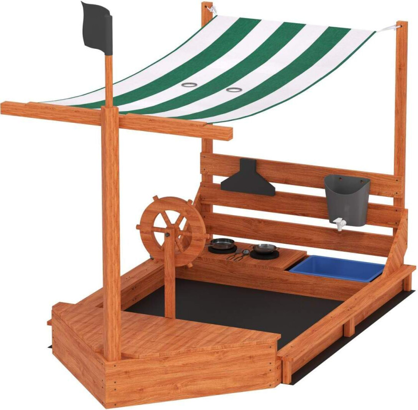 Sandkasse Stor Sandkasse med Deksel i Skipsdesign Mud Box Laget av tre Seilskip Lekehus med kjøkken Lekesett Oppbevaring for bar
