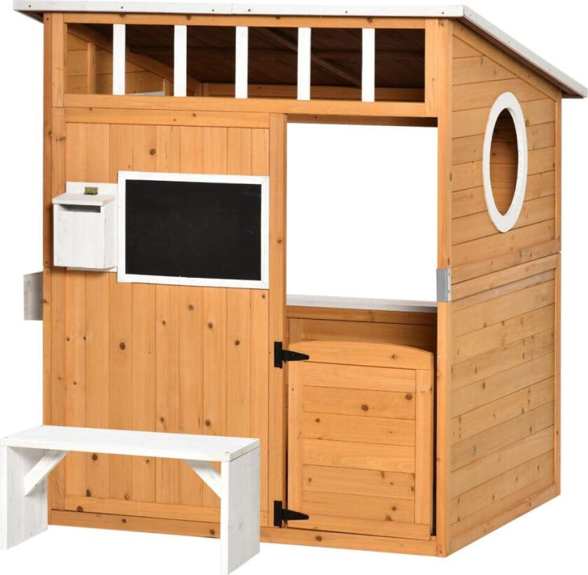 Lekehus for barn Lekehus i tre med vindu Postkasse Utendørs Hage Lekehus med blomsterpottestativ Lekehus i tre for 3-8 år Naturl