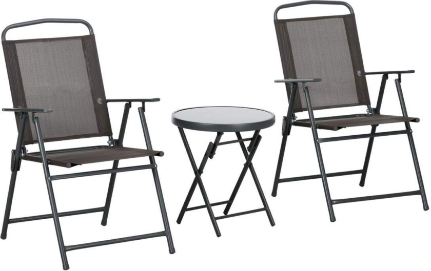 3-delt bistrosett av metall, værbestandig hagemøbelsett med sammenleggbart glassbord, hagestoler, utendørs balkongmøbelsett, sit