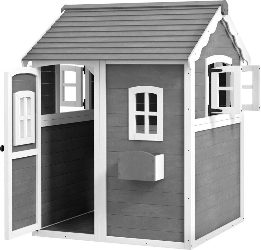 Lekehus i tre, utendørs lekehus med dør, vindu og plantekasse, barnehus, hagehus for barn 3-8 år Aosom