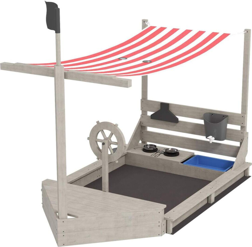 Sandkasse Stor Sandkasse med Deksel i Skipsdesign Mud Box Laget av tre Seilskip Lekehus med kjøkken Lekesett Oppbevaring for bar