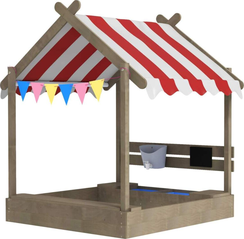 Sandkasse med tak, sandkasse av tre med sete, lekehus, 124 x 116 x 146 cm sandkasse med brett for 3-7 år barn, hage, grå Aosom