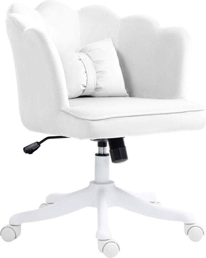 Kontorstol, skrivebordsstol med armlen, vippefunksjon, høydejusterbar kosmetikkstol med fløyelslook, polstret svingstol med bred