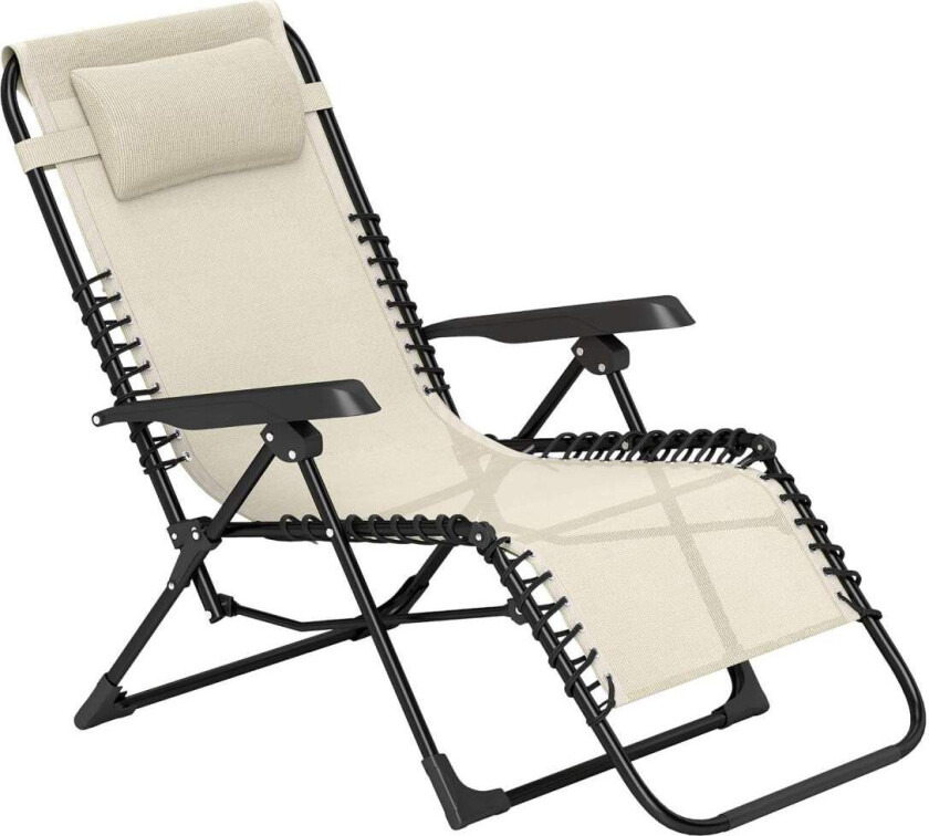 Solseng sammenleggbar hageseng med pute, fluktstol med 5-veis justerbar rygg, værbestandig campingseng, hagestol kan holde oppti