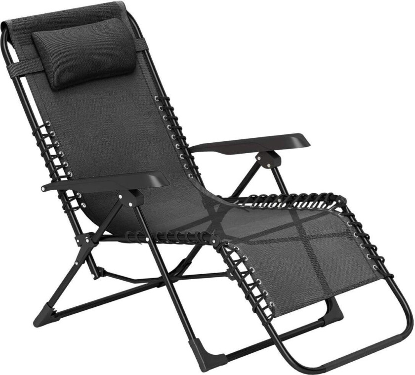 Solseng sammenleggbar hageseng med pute, fluktstol med 5-veis justerbar rygg, værbestandig campingseng, hagestol kan holde oppti