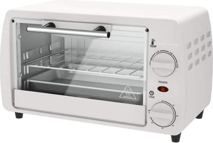 Miniovn 10 liter 750W Liten elektrisk ovn med temperatur opp til 230? Timer 60 minutter stekebrett og rist 36,5x26x22 cm kremhvi