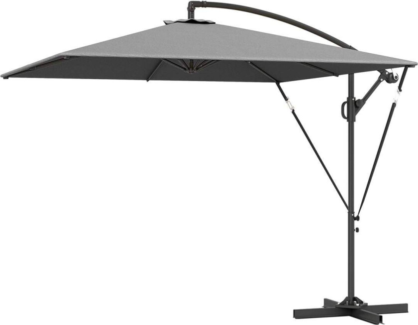 Utkragende paraply Ø260 cm parasoll med UV-beskyttelse 50+ vannavstøtende krankparaply med stativ, trekk, sveiv, vindlås, marked