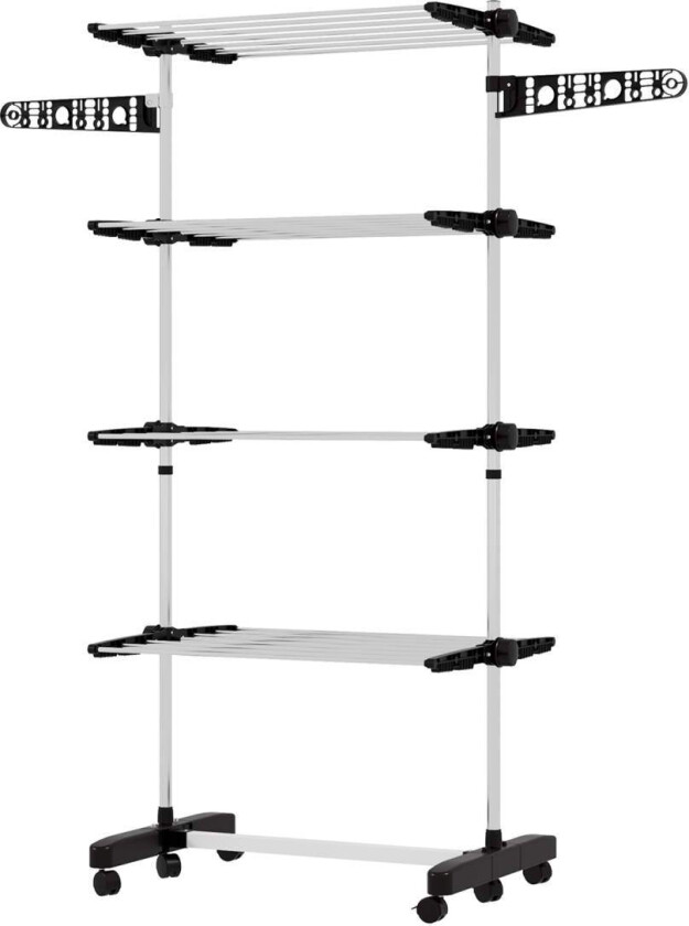 Kleslufter med hjul, tørketrommeltårn, tørkestativ med foldevinge, vasketårn for innendørs, utendørs, stål 142 x 55 x 172 cm, sv
