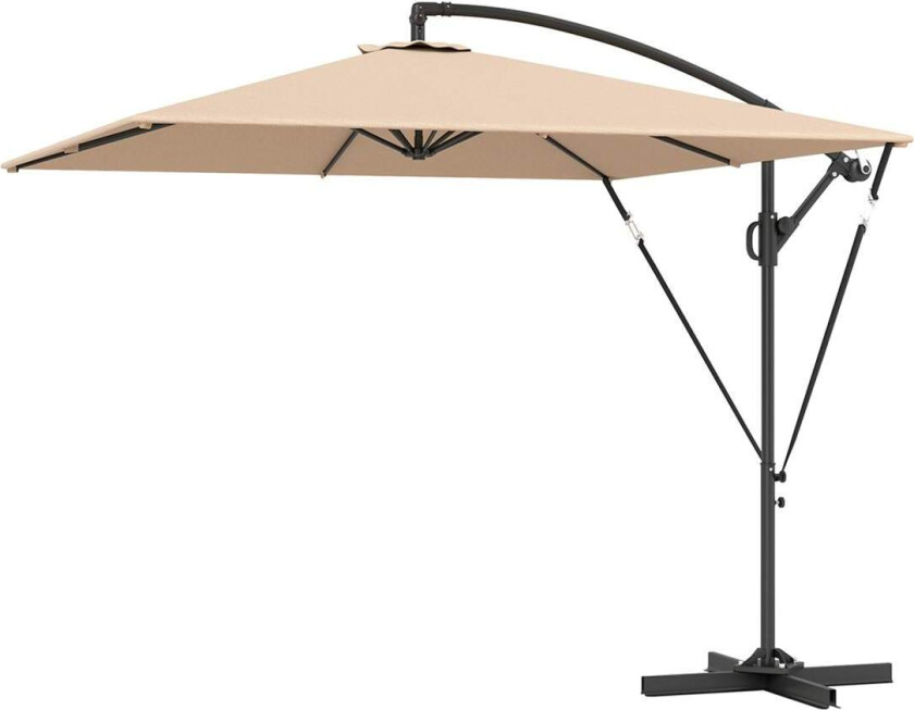 Cantilever paraply Ø260 cm parasoll med UV-beskyttelse 50+ vannavstøtende krank paraply med stativ, deksel, sveiv, vindlås, mark