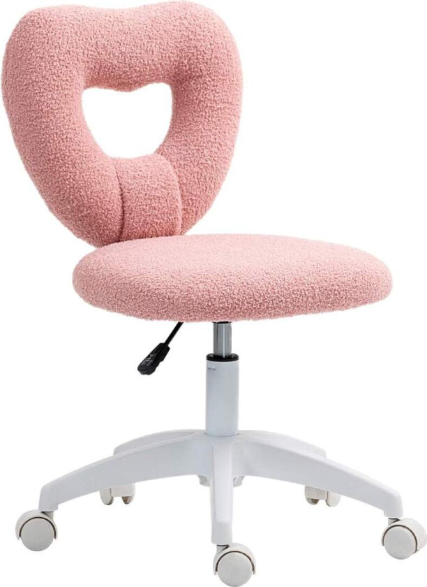 Skrivebordsstol, kontorstol, svingbar hjemmekontorstol med hjerteformet ryggstøtte, uten armlen, høydejusterbar teddy fleece smi