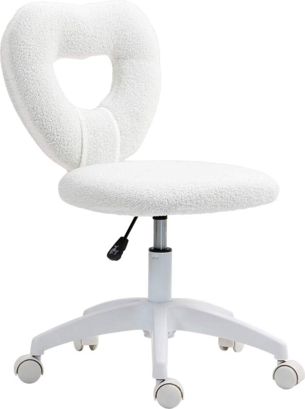 Skrivebordsstol, kontorstol, svingbar hjemmekontorstol med hjerteformet ryggstøtte, uten armlen, høydejusterbar teddy fleece smi