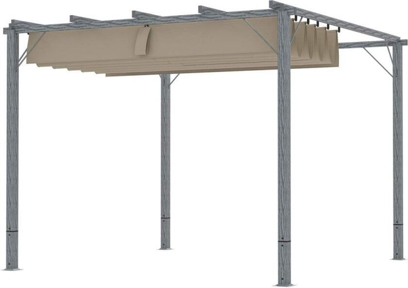 Pergola ca. 3x3m hagepaviljong med magnetpute, terrassetak av aluminium, hagepaviljong med justerbart tak, frittstående, UV-besk