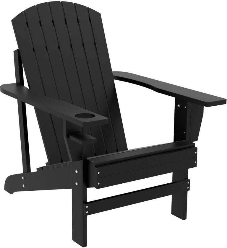 Adirondack hagestol med koppholder, heltre, svart, 72,5 x 97 x 93 cm, ideell for hage og balkong
