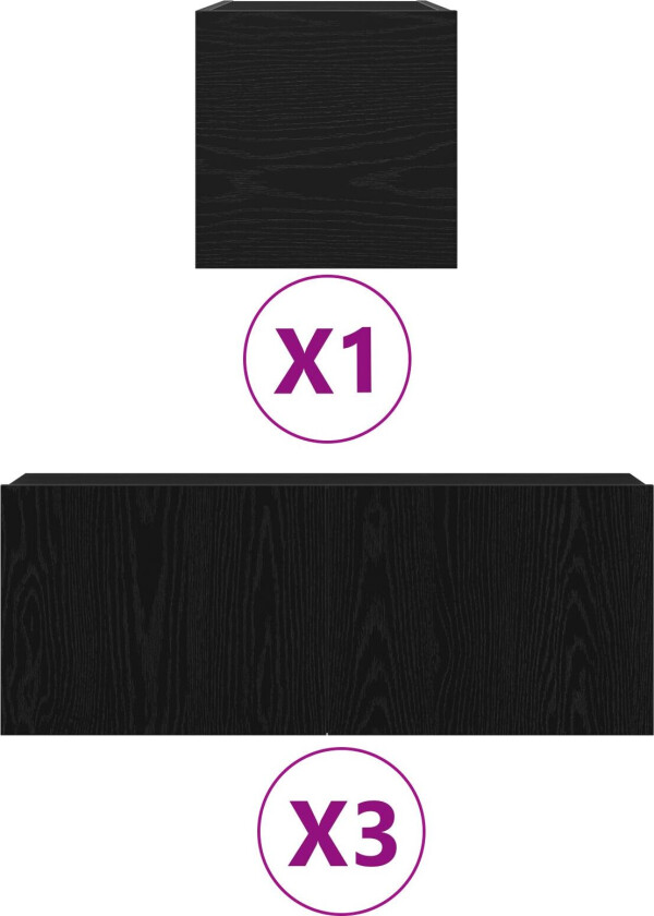 TV-benk Sett Sett med 4 Svart eik Konstruert tre 80 cm bred