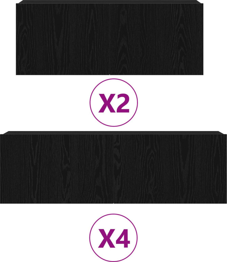 TV-stativ 6-hyllet sett Svart eik Konstruert tre Stor Modulær