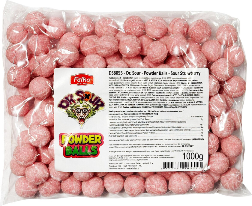 Dr Sour Powder Balls Sour Strawberry Storpakning - 1 kg