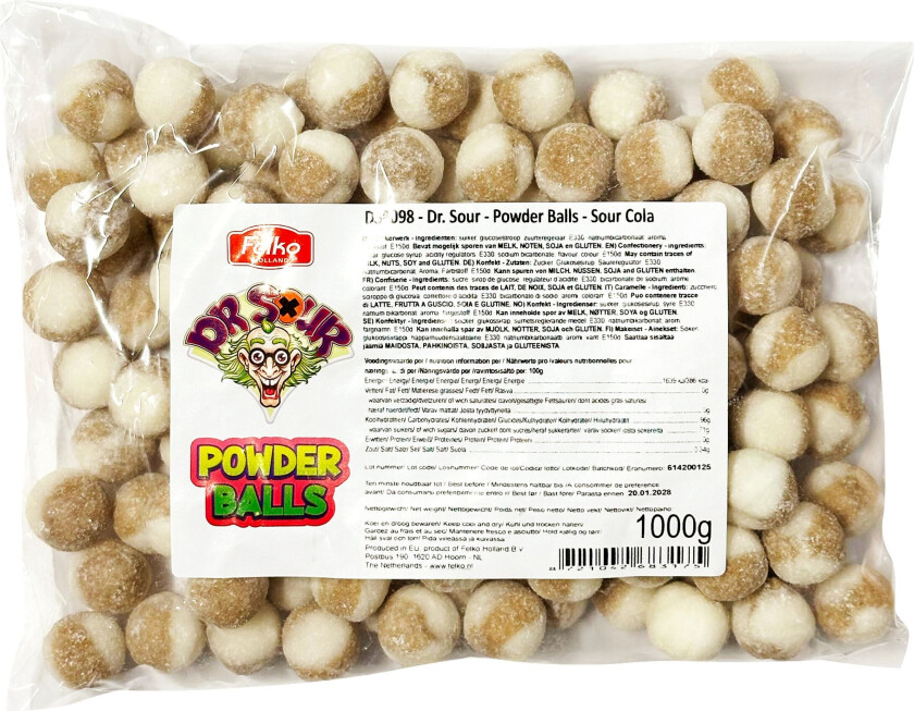 Dr Sour Powder Balls Sour Cola Storpakning - 1 kg