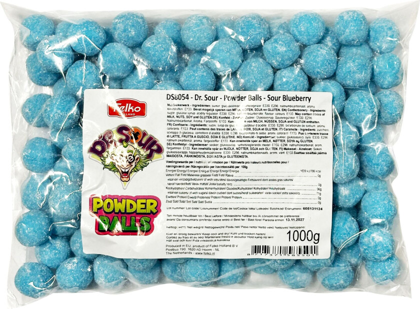 Bilde av Dr Sour Powder Balls Sour Blueberry Storpakning - 1 kg