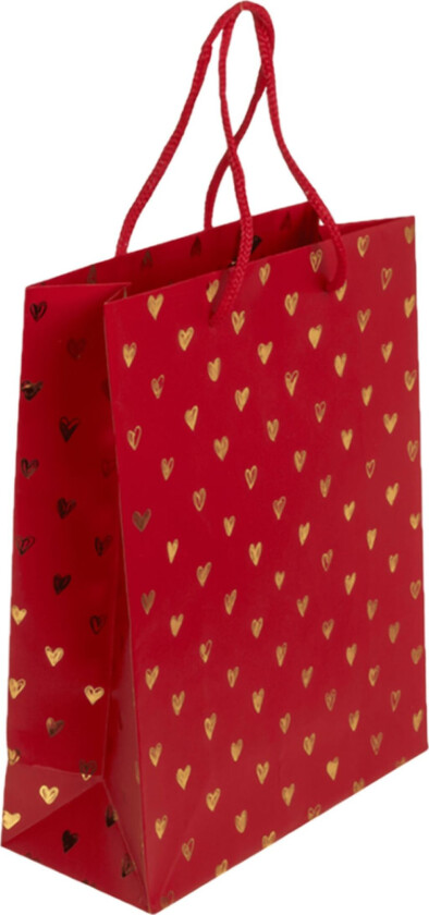Gavepose Rød med Hjerter - 18 x 8 x 23 cm