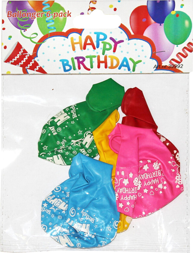 Lateksballonger Happy Birthday - 6-pakning