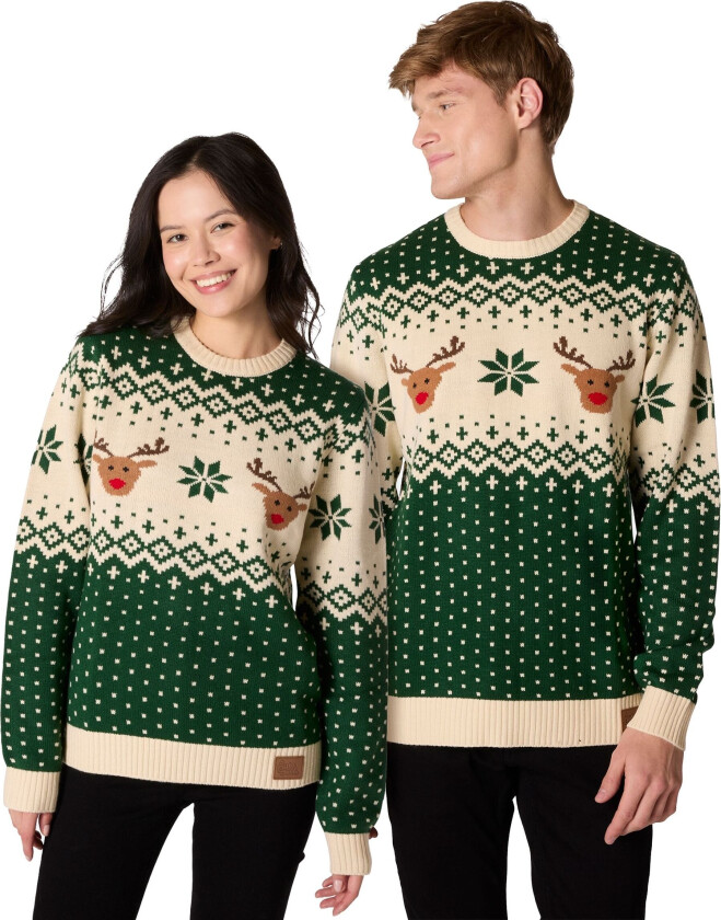 Retro Grønn Julegenser med Reinsdyr - X-Large