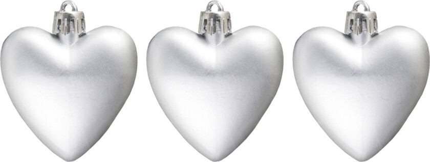 Juletrekuler Hjerter Sølv - 3-pakning