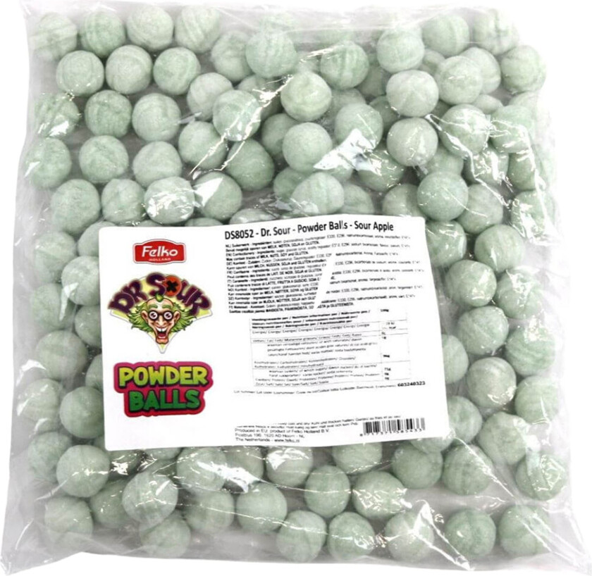 Dr Sour Powder Balls Sour Apple Storpakning - 1 kg