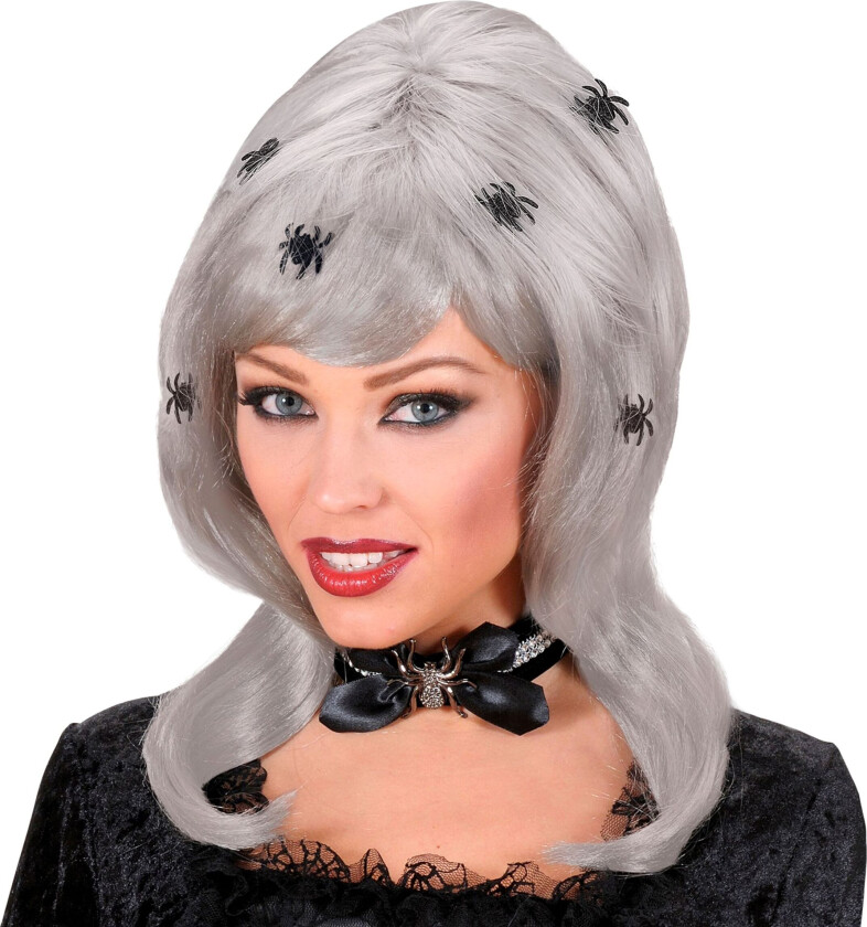 Heks Grå Parykk med Edderkopper - One-size