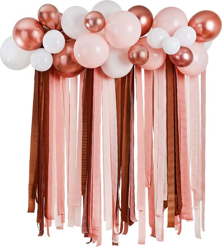 Ballongbue med Streamers Hvit/Roségull Metallic
