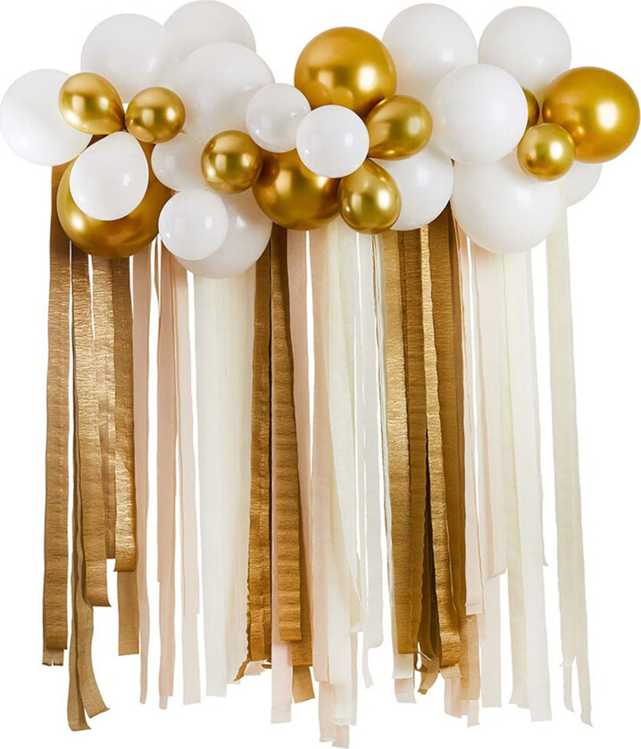 Ballongbue med Streamers Hvit/Gull Metallic